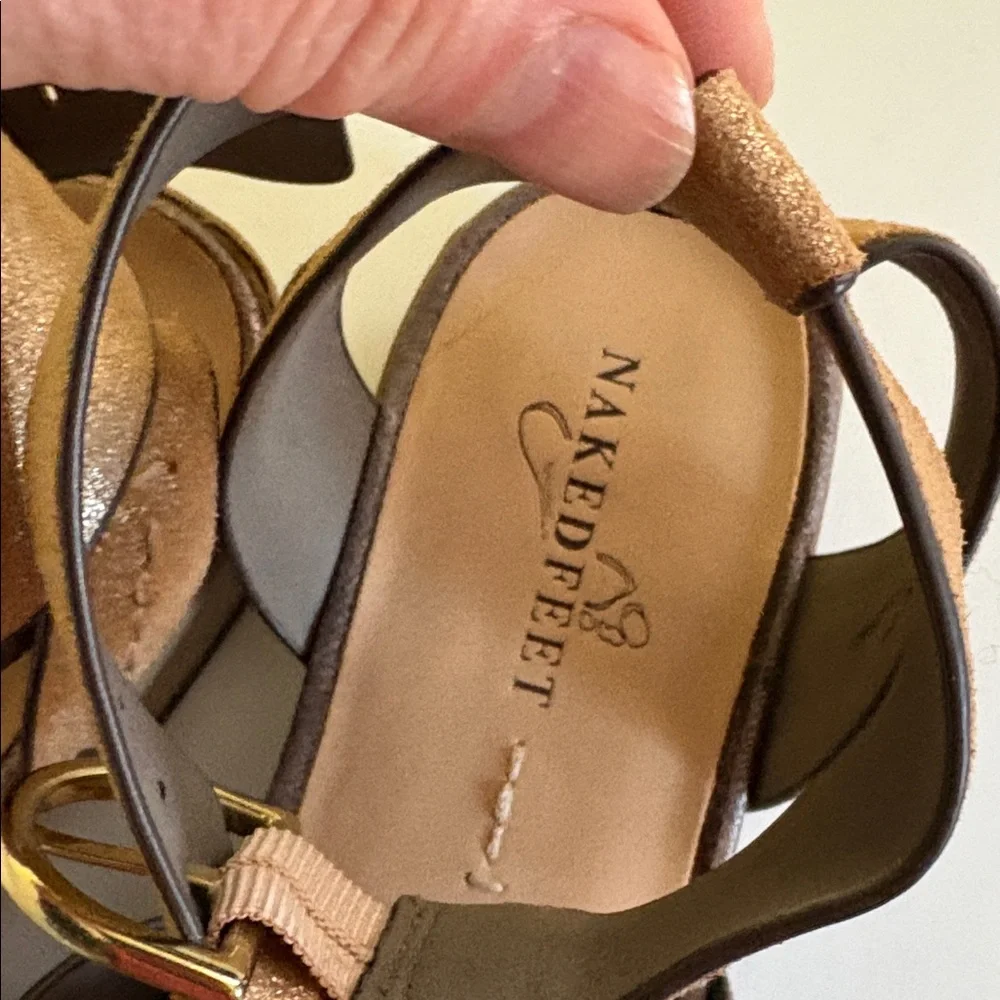 Nakedfeet Two-tone Metallic Leather Buckle Sandals Size 9